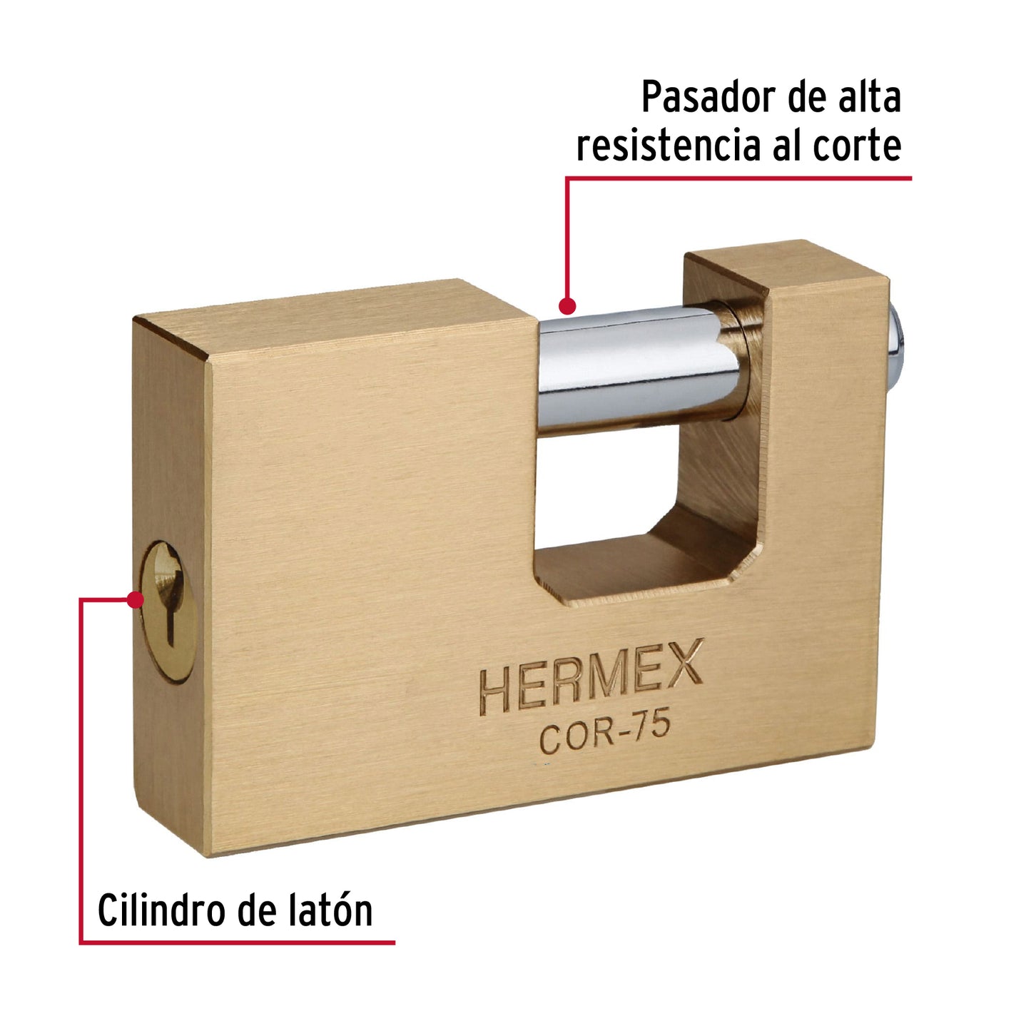 Candado Antipalanca 75mm Latón HERMEX | Seguridad Profesional Llave Tradicional