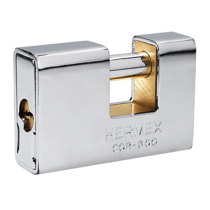 Candado antipalanca blindado HERMEX 80mm con llave de puntos. Alta seguridad para puertas, bodegas y rejas