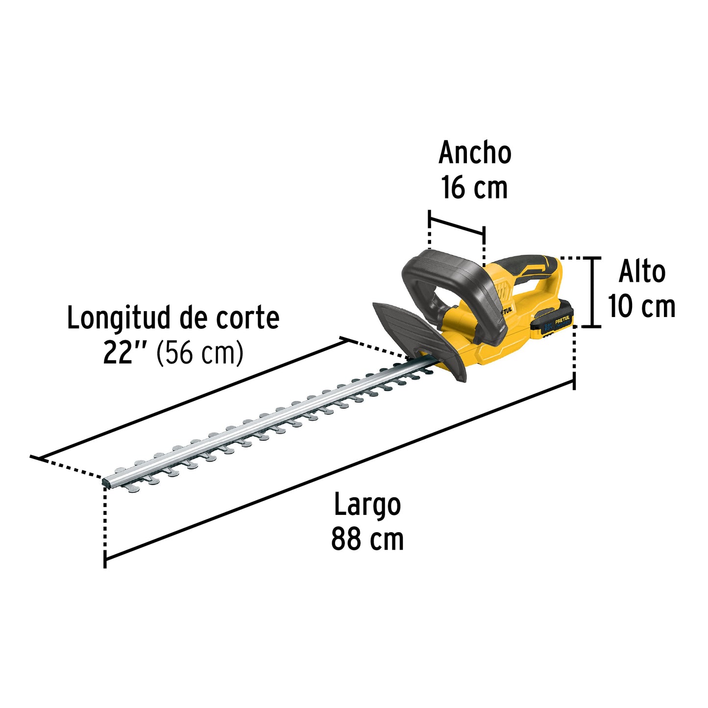 Cortasetos Inalámbrico PRETUL 20V con Batería 2Ah - Cuchillas Doble Filo para Poda Profesional de Setos y Arbustos - Corte Máximo 10mm