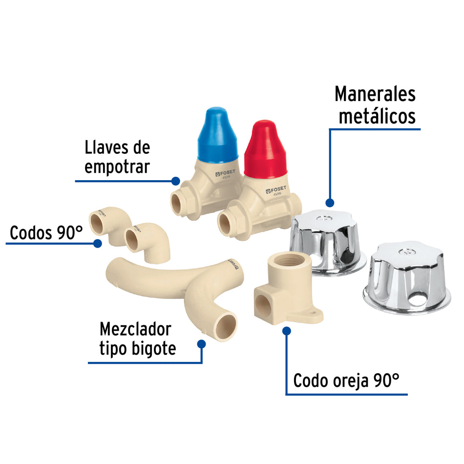 KIT de conexiones y válvulas CPVC para instalación regadera, Baño