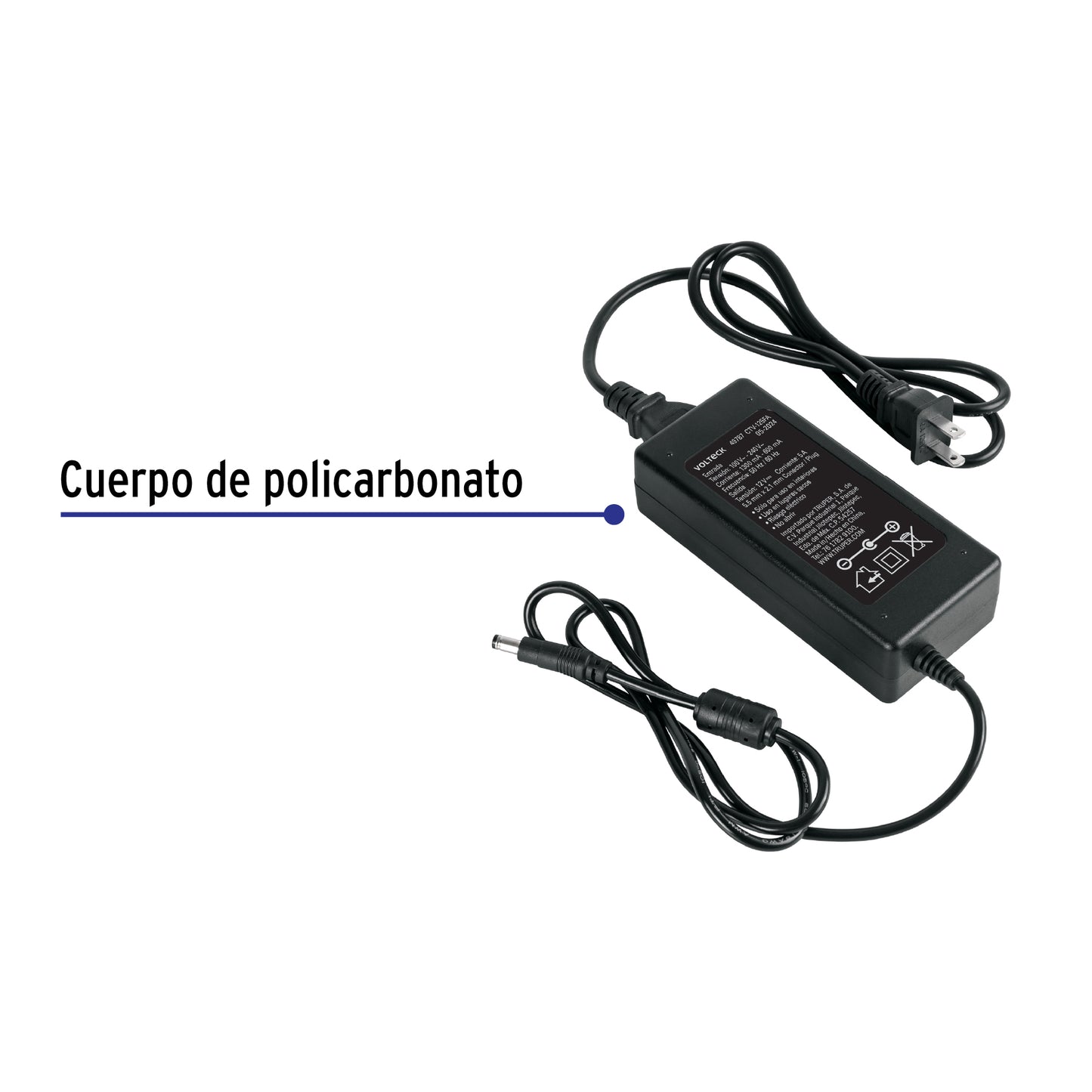 Fuente 12V 5A VOLTECK para CCTV. Alimentación estable para cámaras con cable largo. Ideal para cualquier posicionamiento de instalación. Envío a todo México.