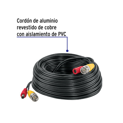 Cable Video y Energía Tipo Siamés CCTV, 20 metros, VOLTECK