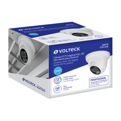 Cámara tipo domo 2MP VOLTECK con lente 3.6mm. Posicionamiento flexible