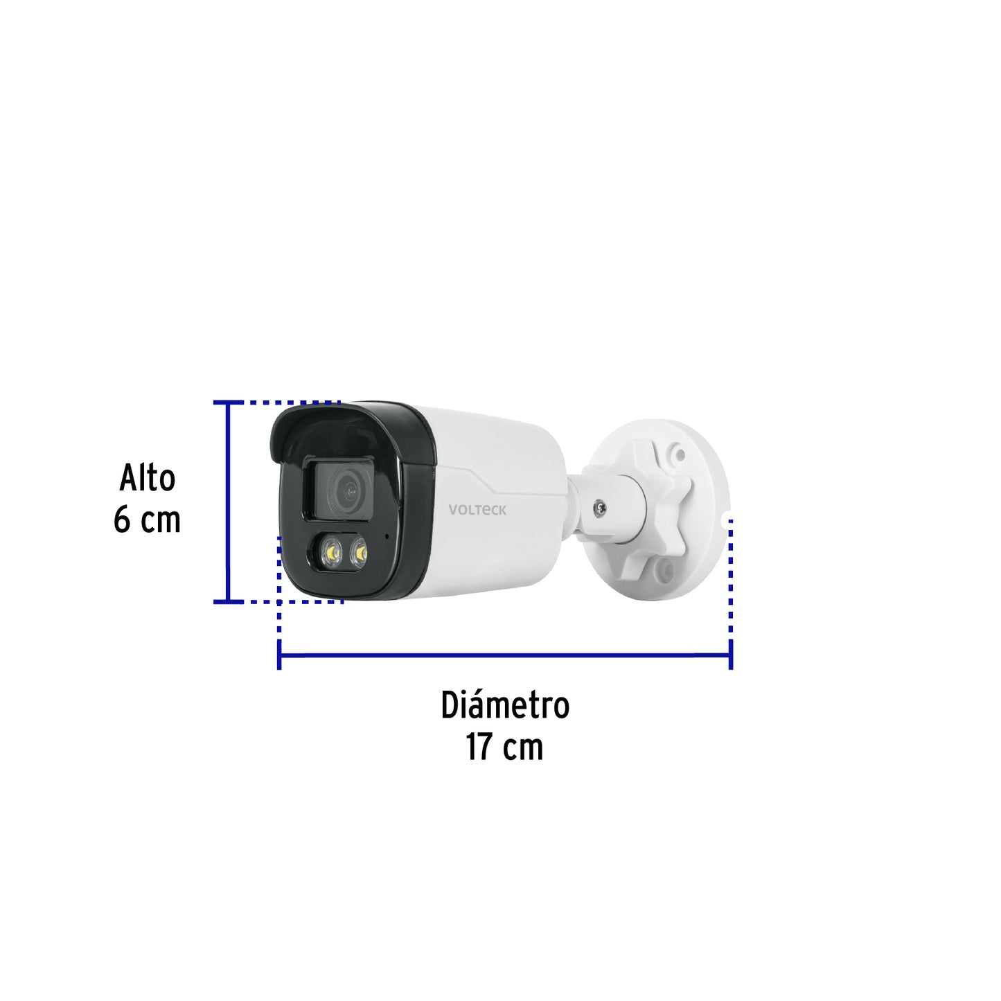Cámara de seguridad tipo bala VOLTECK 2MP con lente 3.6mm. Ideal para vigilancia exterior e interior.