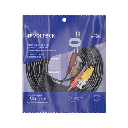 Cable Siamés CCTV 30m Volteck | Video y Energía 2 en 1