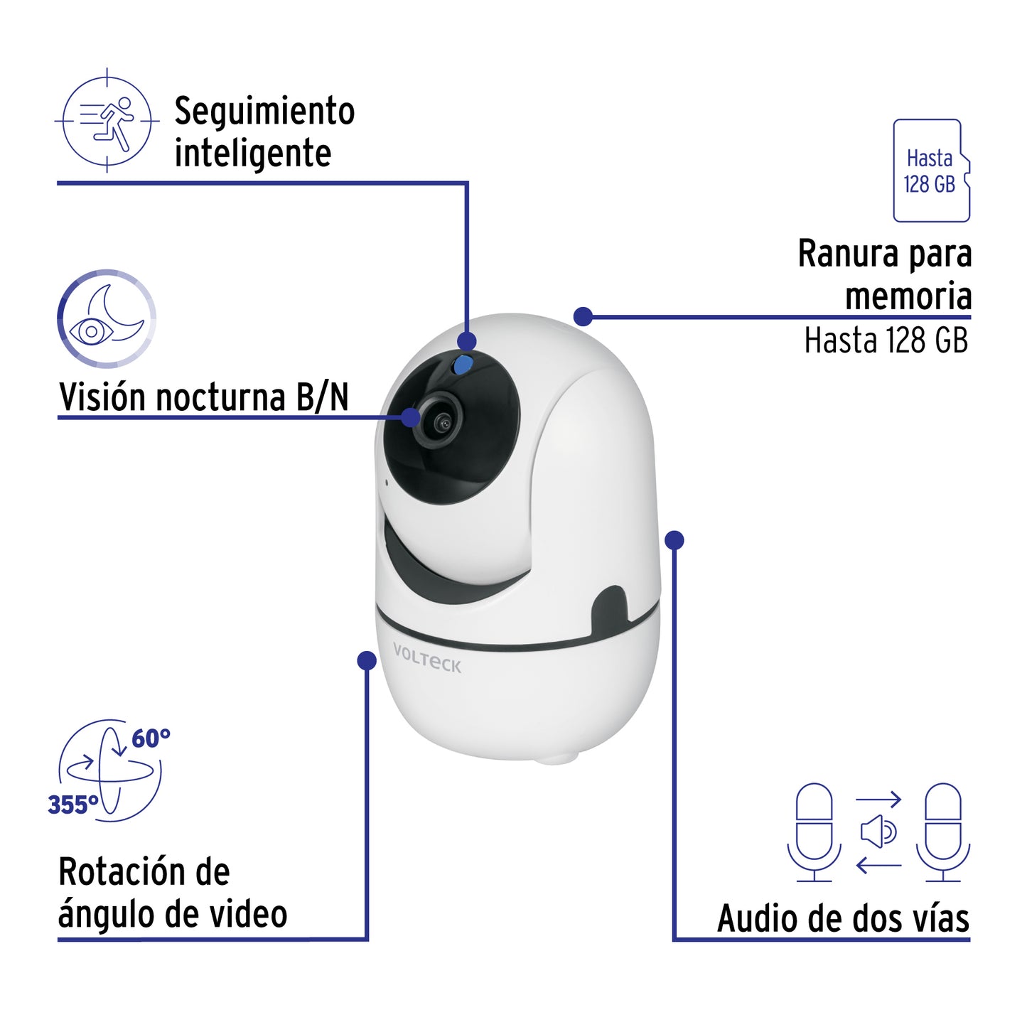 Cámara WiFi Inalámbrica 3MP VOLTECK – Motorizada 360°, Visión Nocturna
