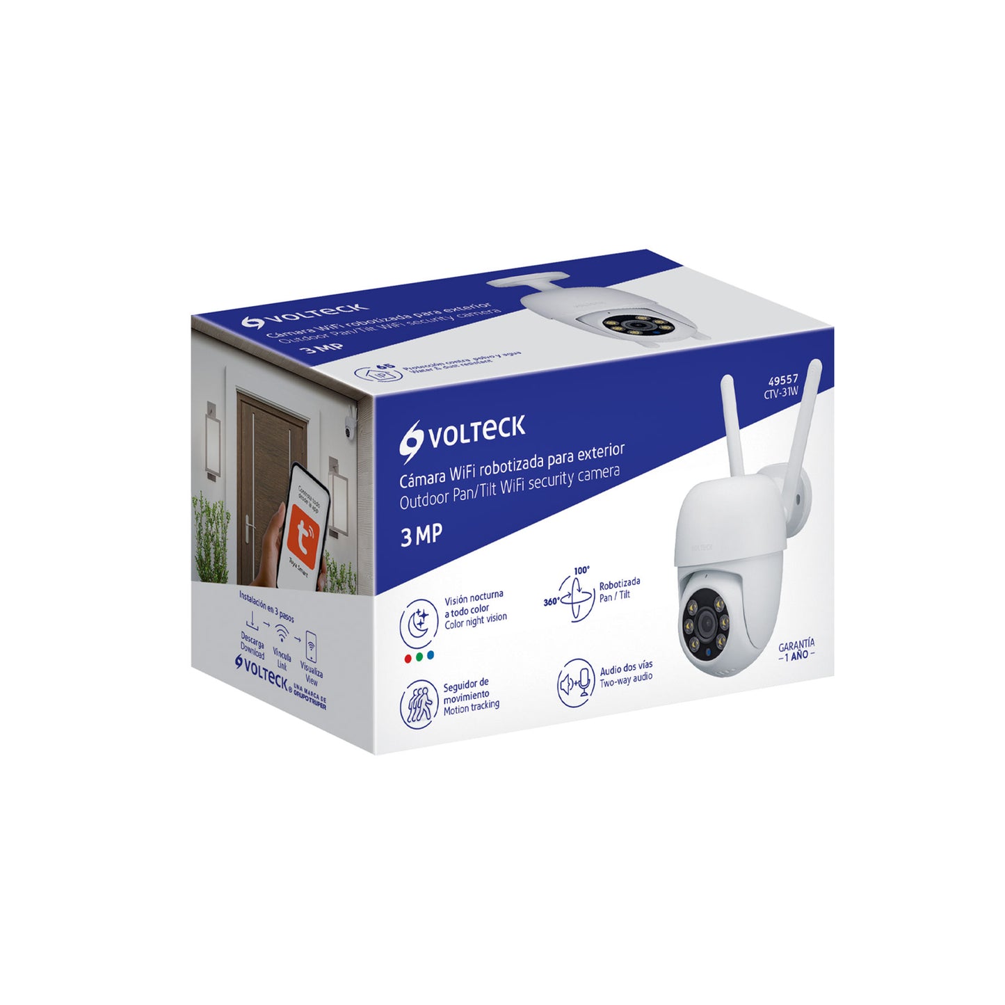 Cámara de seguridad WiFi robotizada tipo domo 3MP VOLTECK. Monitoreo inteligente para tu hogar o negocio