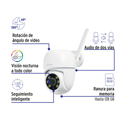 Cámara de seguridad WiFi robotizada tipo domo 3MP VOLTECK. Monitoreo inteligente para tu hogar o negocio