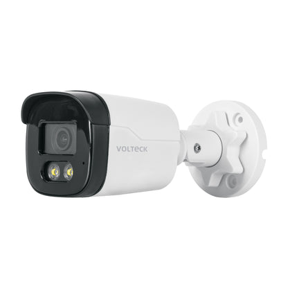 Cámara tipo bala VOLTECK 5MP, lente 2.8mm, micrófono integrado, posicionamiento ajustable. Ideal para vigilancia exterior e interior.