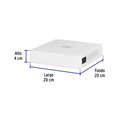 Grabador DVR VOLTECK de 4 canales y 5MP. Conexión por cable estable, posicionamiento flexible de cámaras y acceso remoto. Ideal para negocios y hogar.