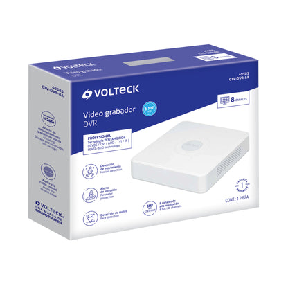 DVR VOLTECK 8 canales 5MP para posicionamiento total de cámaras. Grabación por cable estable, imagen HD y monitoreo 24/7. Ideal para