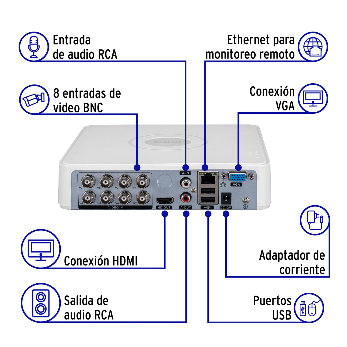 Dvr Bbra DVR 8 Canales 5MP VOLTECK | Grabador de Video por Cable – Ferretería la ...