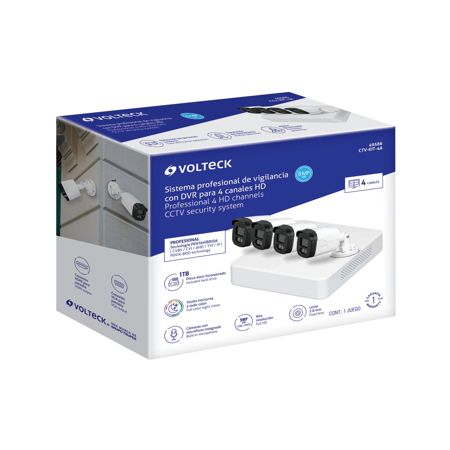 Kit de Videovigilancia 4 Cámaras 5MP DVR 4 Canales 1TB VOLTECK®