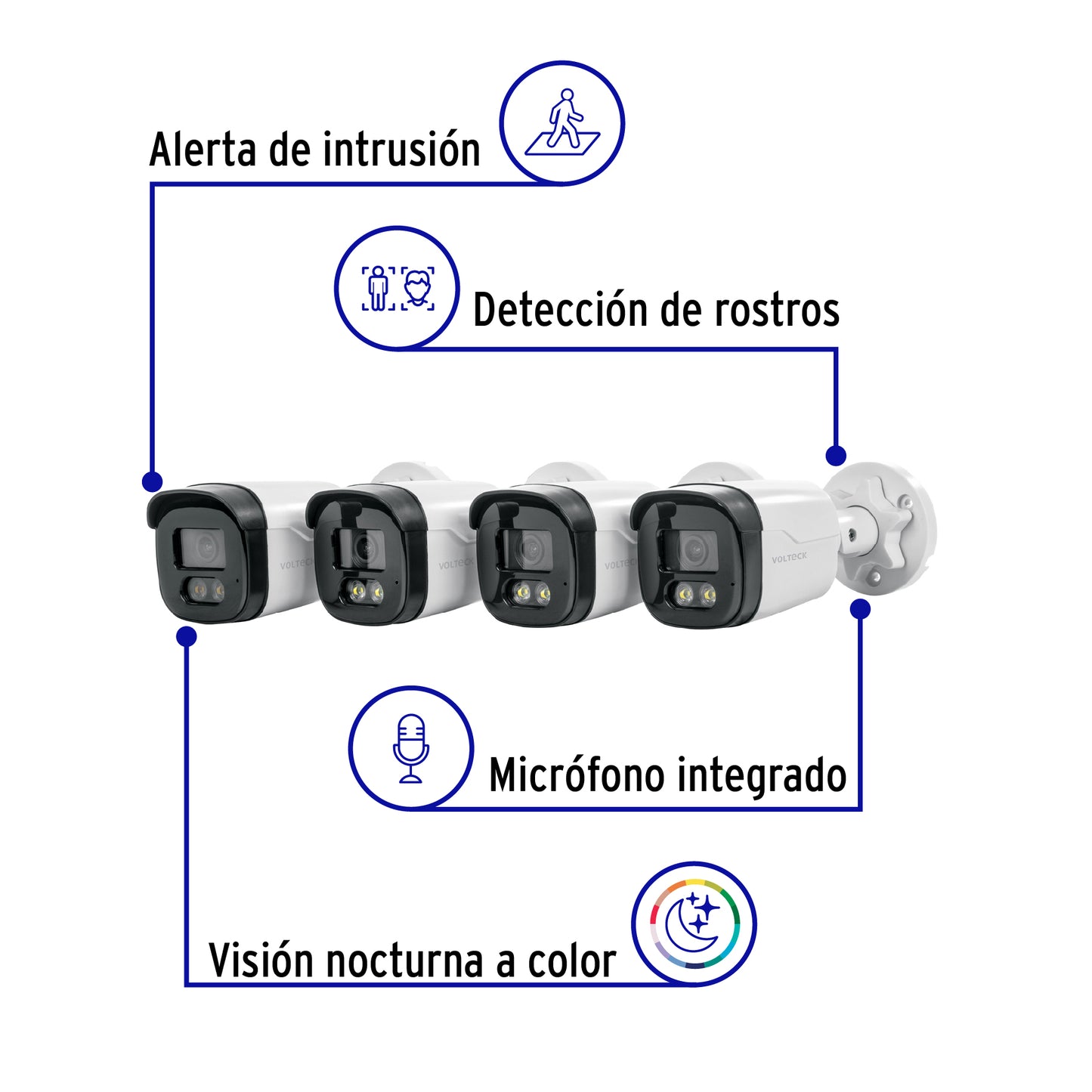 Kit de videovigilancia VOLTECK® con DVR 8 canales, 4 cámaras de 5MP y disco duro de 1TB. Ideal para negocios y hogares.