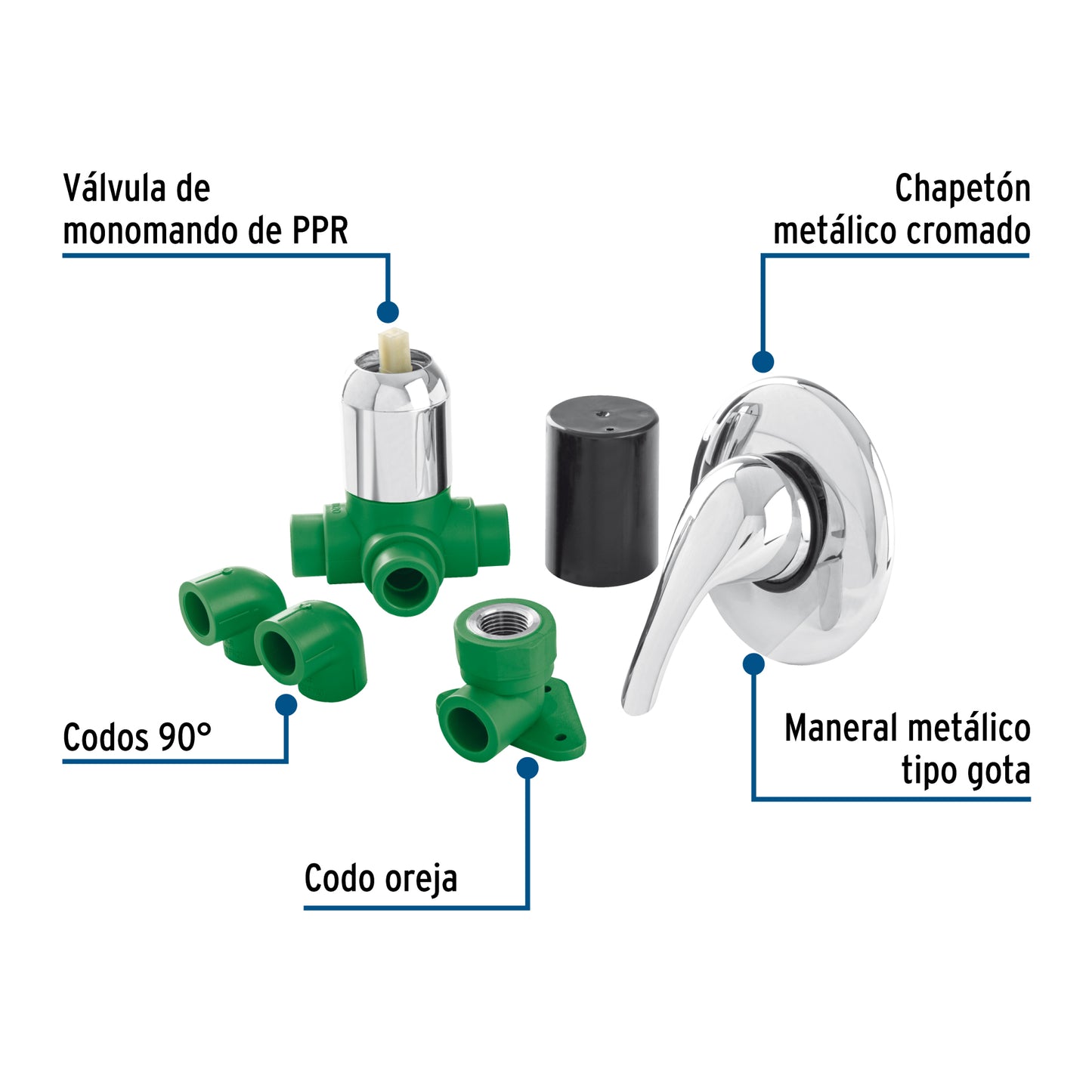 Kit Instalación Regadera PPR 1/2" Monomando FOSET - Código 45860 CV-KIT-M Termofusión