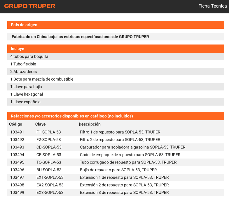 Sopladora tipo Mochila a Gasolina 53cc TRUPER – Alta Potencia para Jardín y Obra
