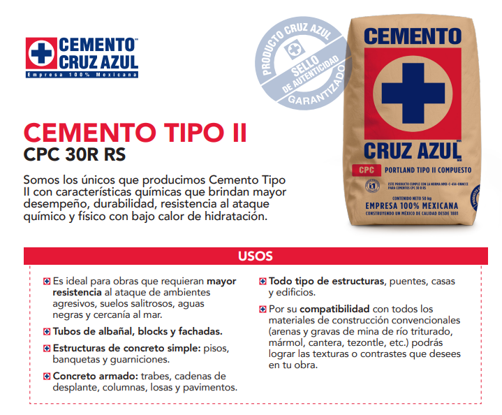 Cemento Cruz Azul CPC 30R RS – Bulto 50 kg