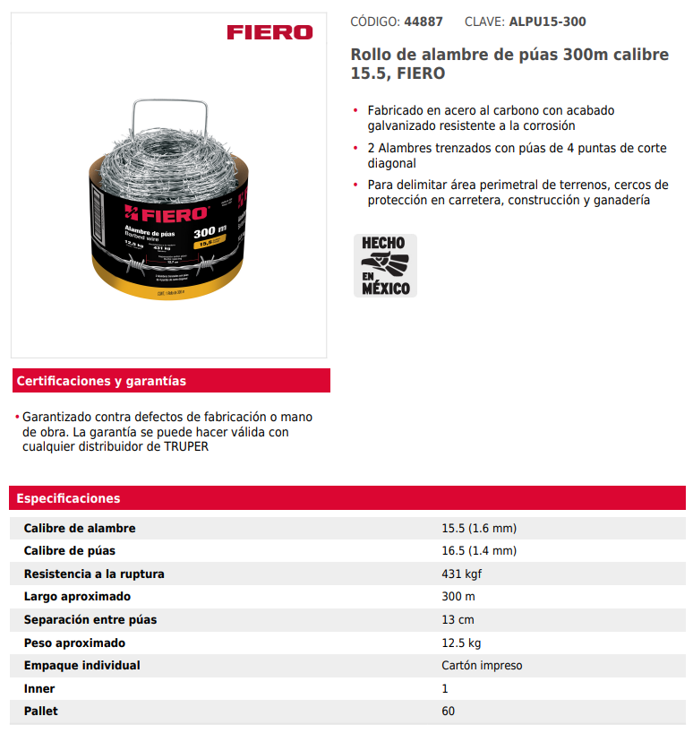 Alambre de Púas 300m FIERO - Protección Perimetral para Terrenos Grandes
