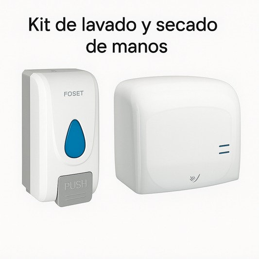 Kit de Lavado y Secado de Manos FOSET | Dosificador de Jabón Espuma + Secador de Manos