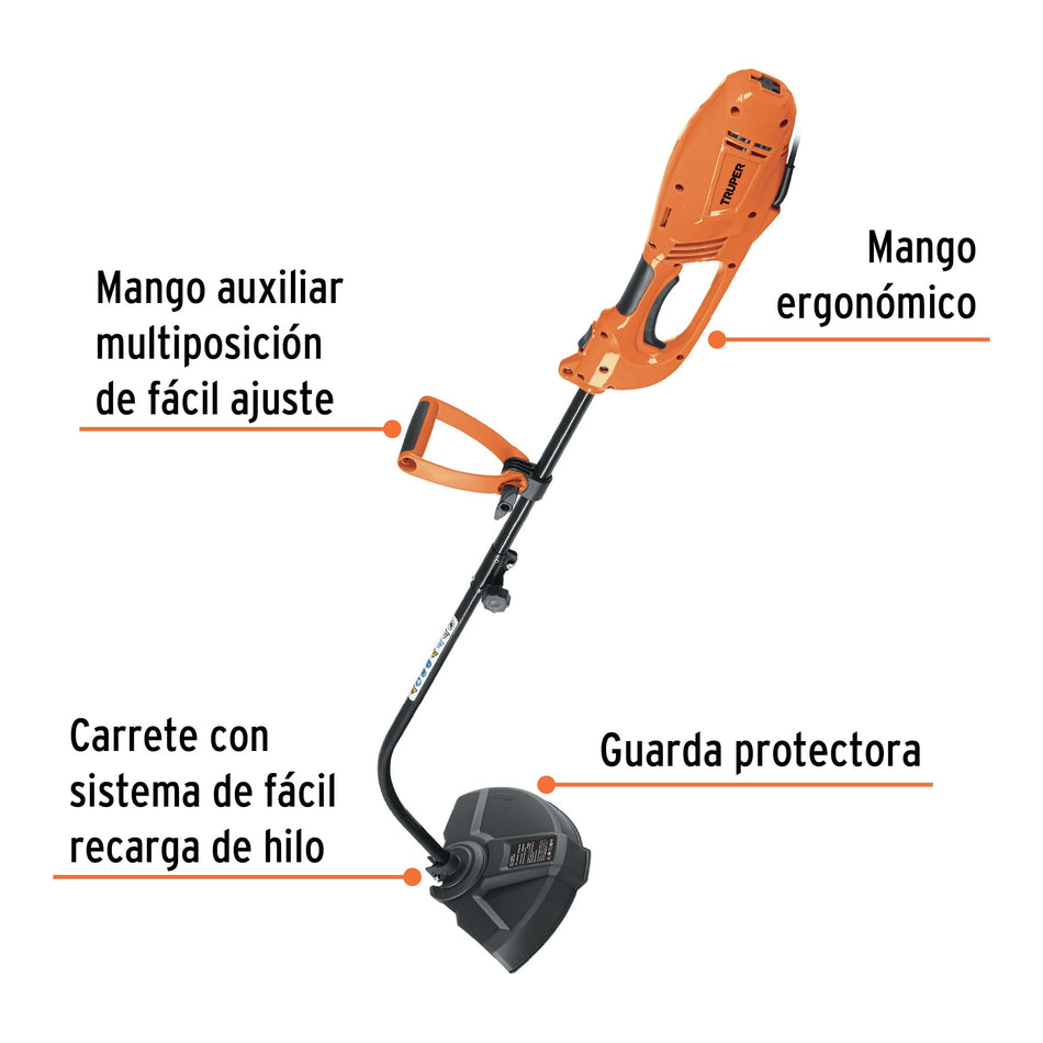 Desbrozadora eléctrica 1000 W mango "D", 14" corte, Truper "Mosco o Guiro para cortar pasto"