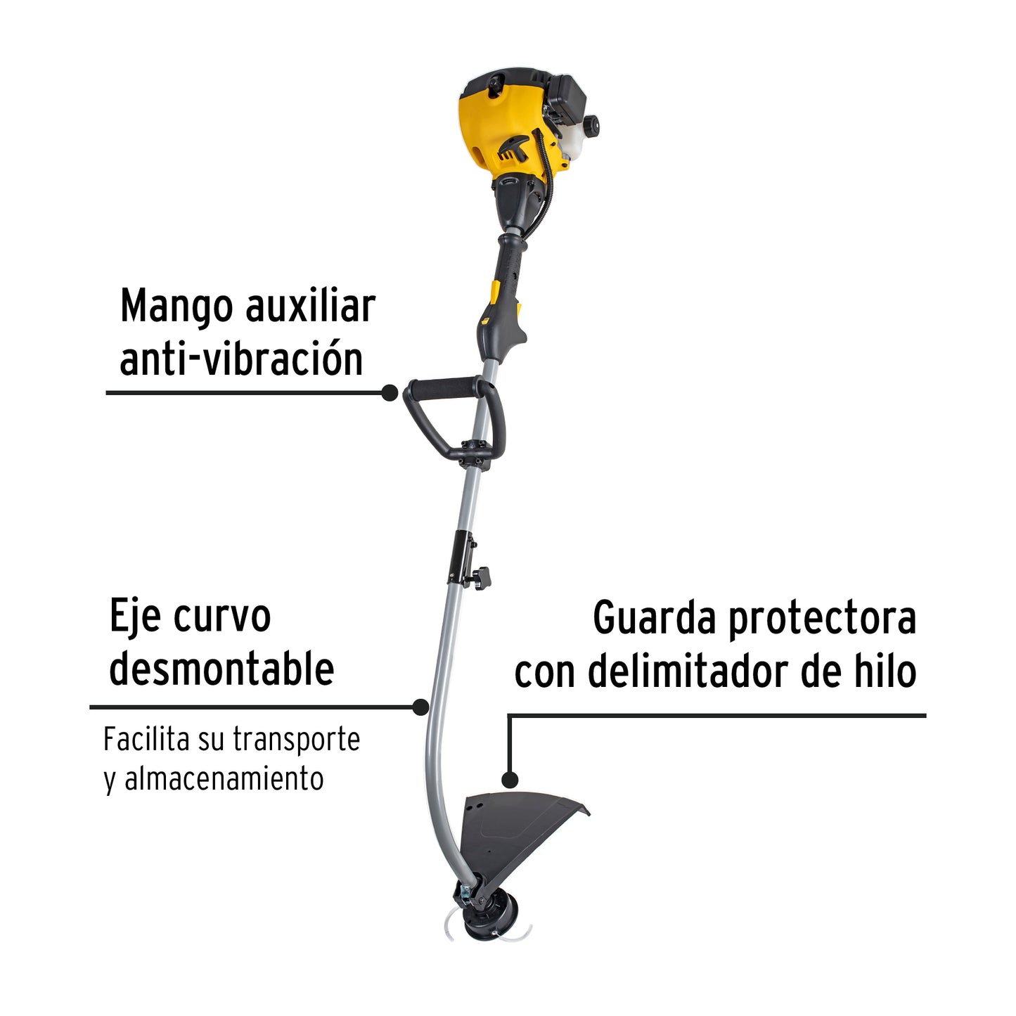 Desbrozadora Gasolina 25cc Eje Curvo DES-25P - Corte Césped Residencial y Maleza - Motor 1HP 2 Tiempos Mango D