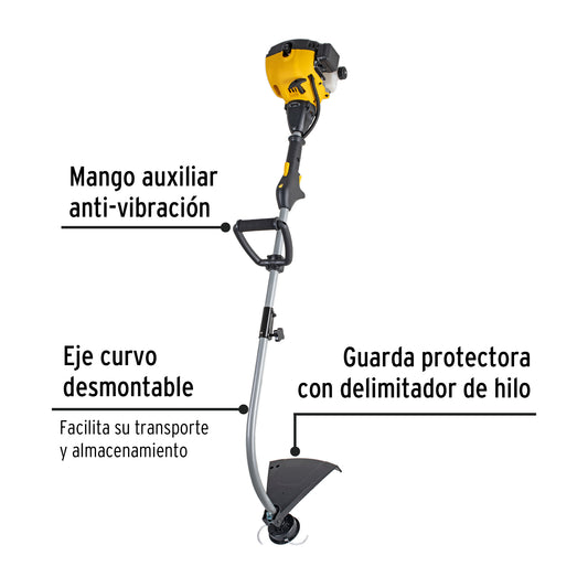 Desbrozadora Gasolina 25cc Eje Curvo DES-25P - Corte Césped Residencial y Maleza - Motor 1HP 2 Tiempos Mango D