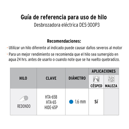 Desbrozadora eléctrica 300 W mango "D", 9" corte, PRETUL