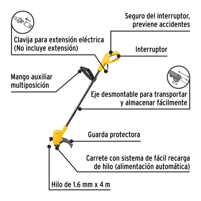 Desbrozadora eléctrica 300 W mango "D", 9" corte, PRETUL