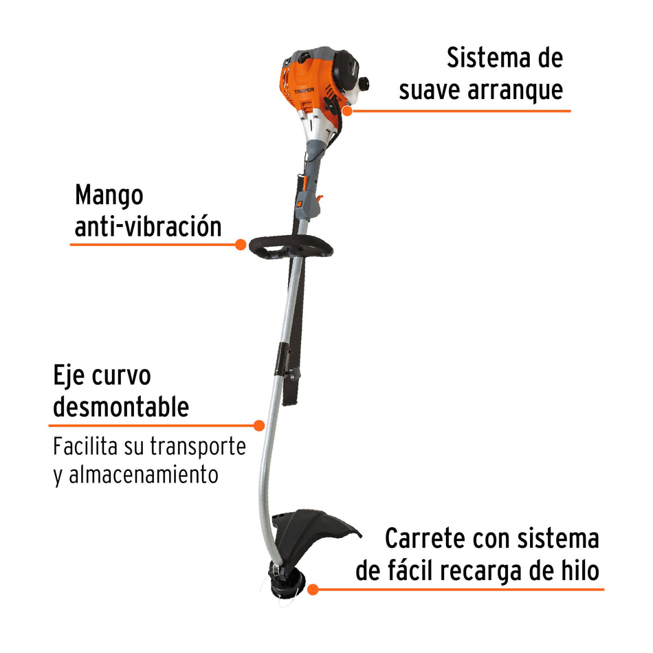 Desbrozadora a gasolina 30cc mango tipo "D", 17"corte, curva, "Guiro, Mosco, Maquina para cortar el pasto"