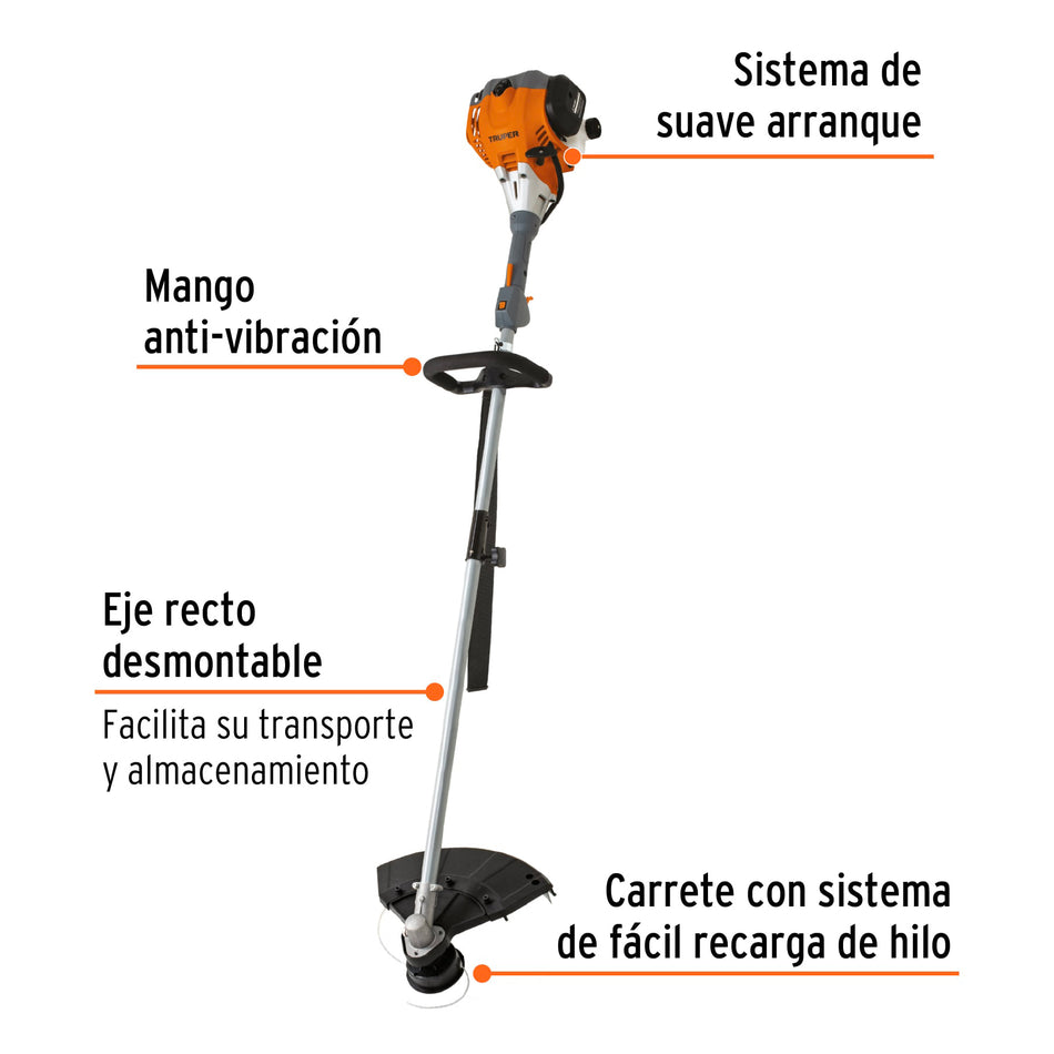 Desbrozadora a gasolina 30cc mango tipo "D", 17"corte, recta, "Guiro, Mosco, Maquina para cortar el pasto"