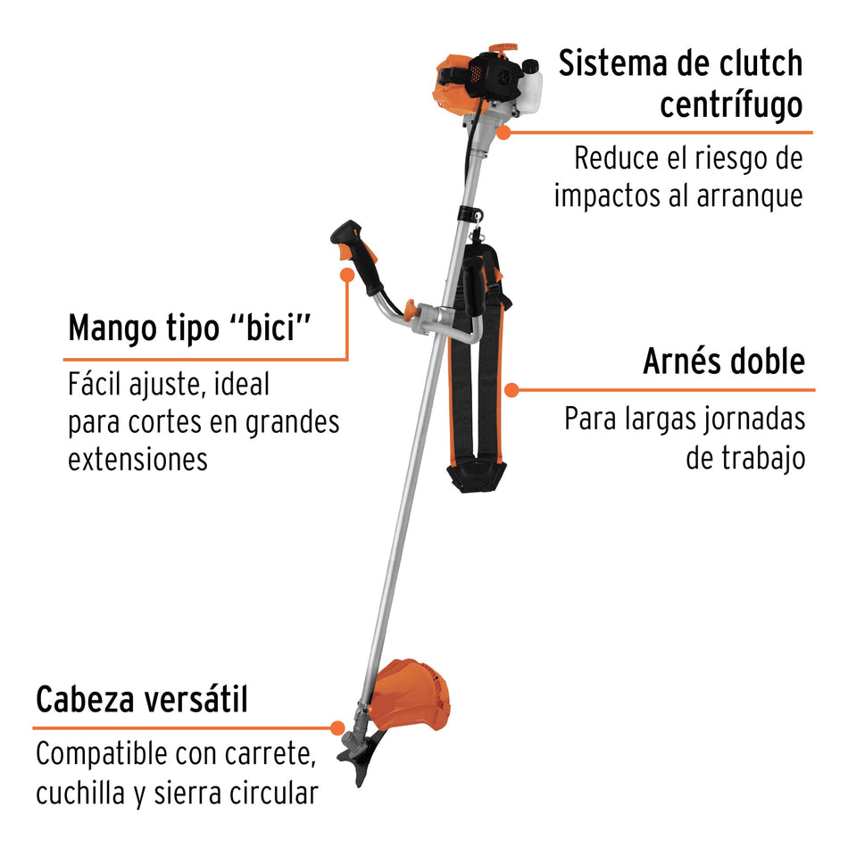 Desmalezadora Gasolina 33cc DES-330 Mango Bici 18" - Elimina Maleza Verde y Seca con Motor 1.4HP Arranque Fácil y Arnés Ergonómico