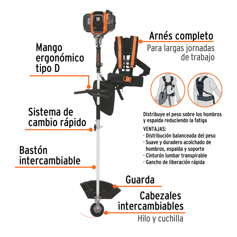 Desbrozadora Gasolina 45cc Truper DES-45M - Multifuncional 4 en 1 para Césped y Maleza Profesional