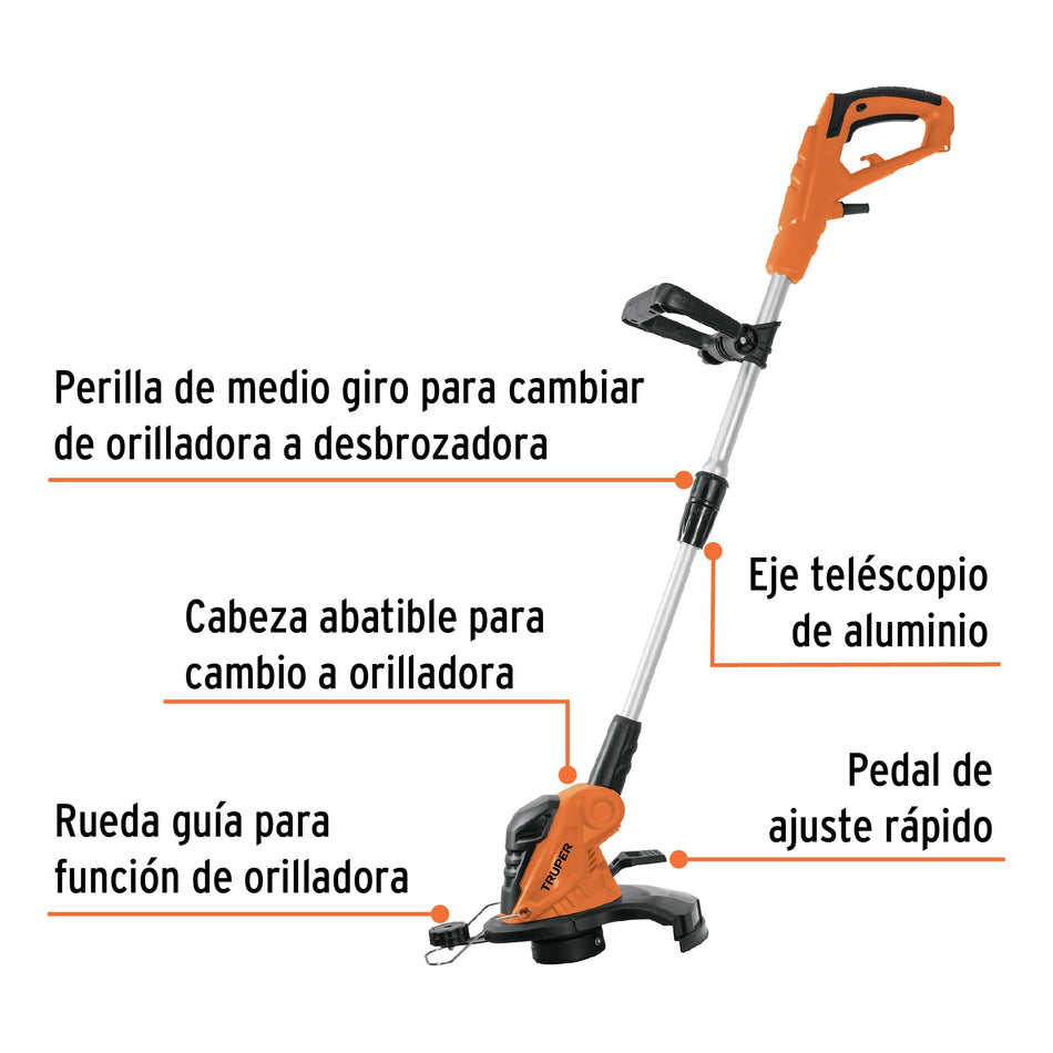 Desbrozadora eléctrica 550 W mango "D", 13" corte, Truper "Mosco o Guiro para cortar el pasto"