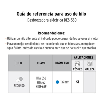 Desbrozadora eléctrica 550 W mango "D", 13" corte, Truper