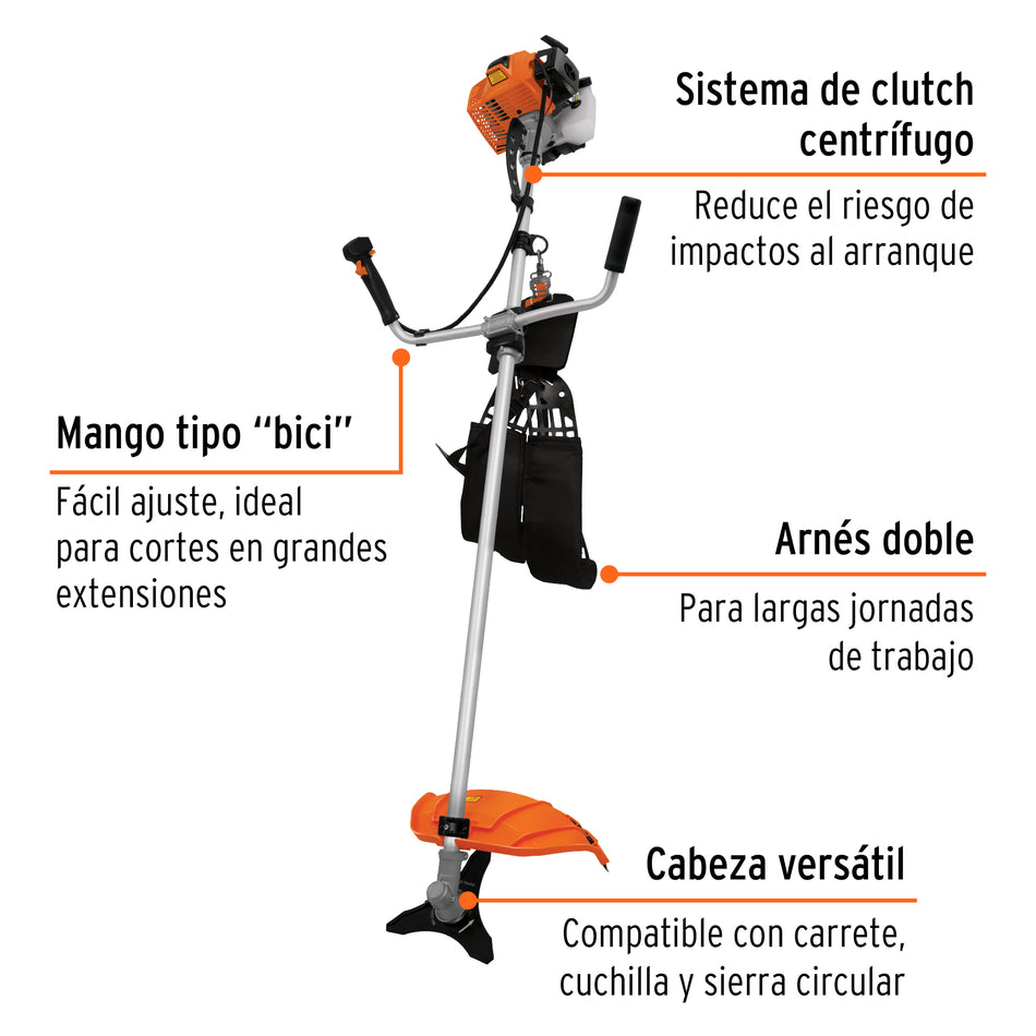 Desmalezadora Gasolina 63cc 3HP Mango Bici 17 Pulgadas - Solución Profesional para Maleza, Césped y Arbustos - Motor 2 Tiempos Aluminio - DES-63