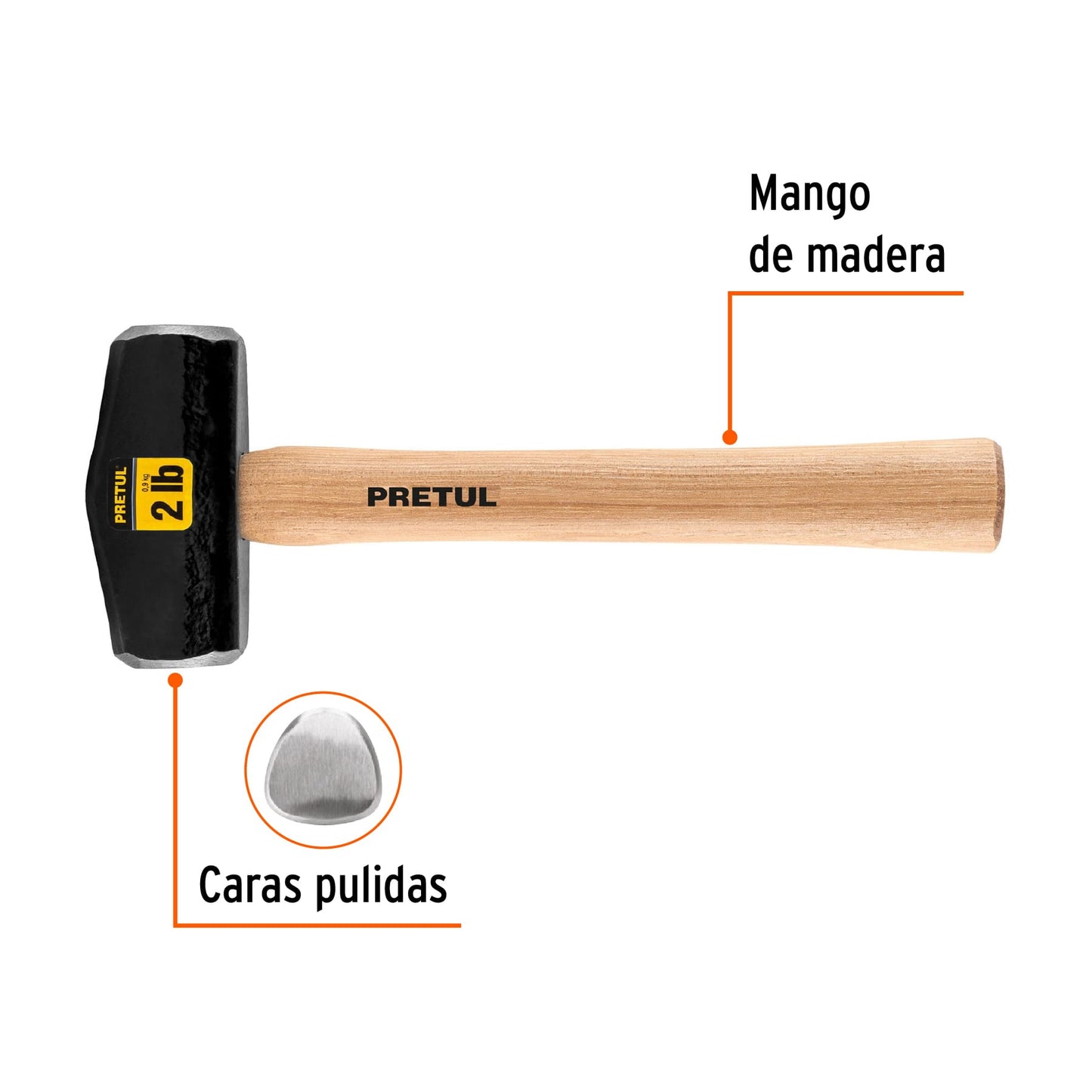 Marro Nevada 2 lbs PRETUL DHT-2P - Herramienta Profesional para Demolición y Golpeo con Mango de Madera 10-3/4"