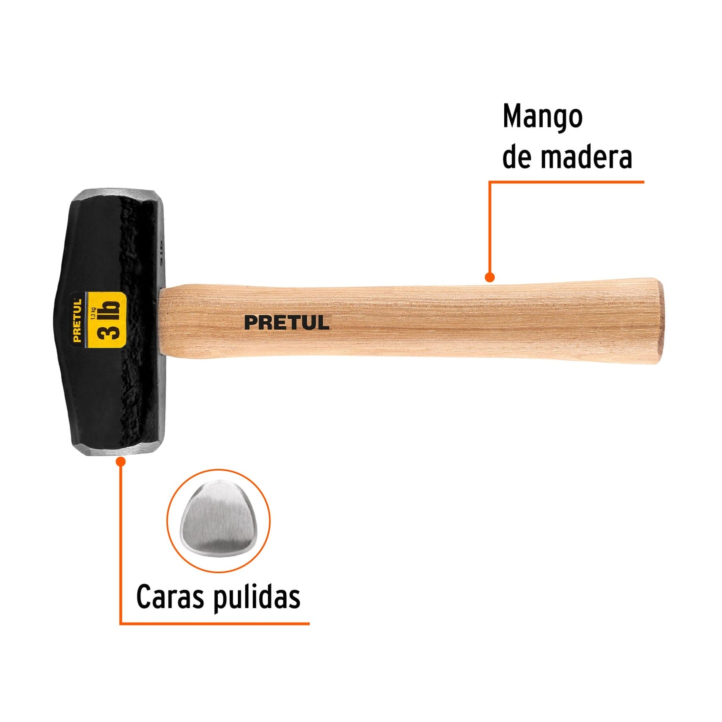 Marro Nevada 3 lbs Pretul DHT-3P - Martillo Demolición Profesional Mango Madera 10-3/4