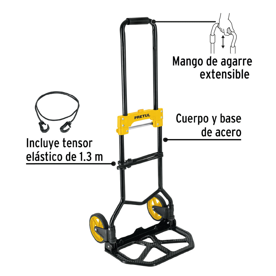 Diablo de carga, plegable, acero, 60 kg, Pretul