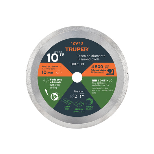 Disco de diamante de 10" x 2.2 mm, rin continuo, TRUPER