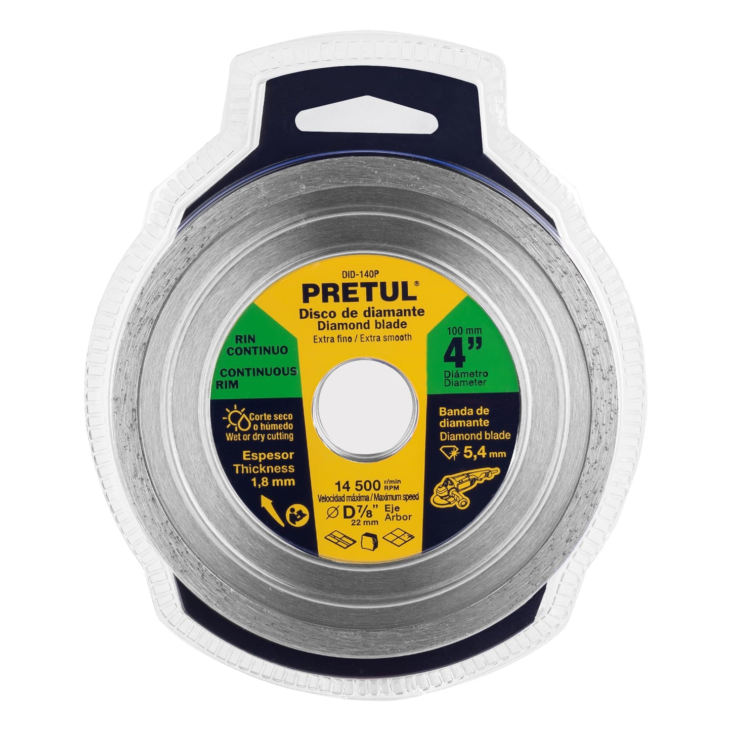 Disco de diamante de 4" x 1.8 mm, rin continuo, PRETUL