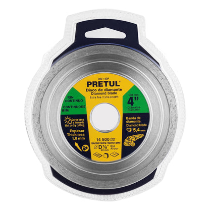 Disco de diamante de 4" x 1.8 mm, rin continuo, PRETUL