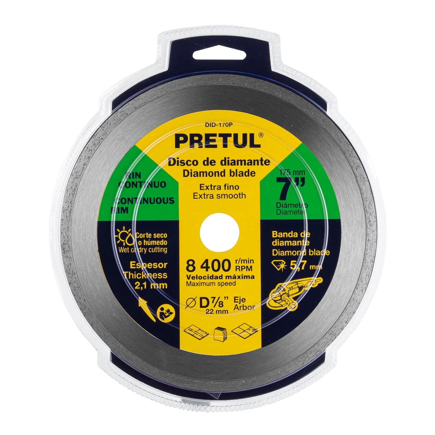 Disco de diamante de 7" x 2.1 mm, rin continuo, PRETUL