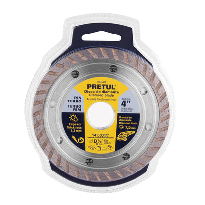 Disco de diamante de 4" x 1.2 mm, rin turbo, PRETUL