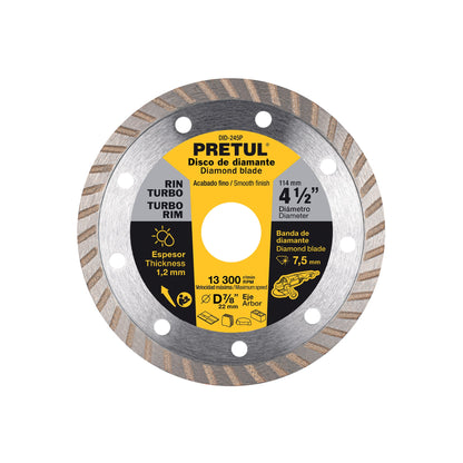 Disco de diamante de 4-1/2" x 1.2 mm, rin turbo, PRETUL