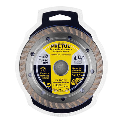 Disco de diamante de 4-1/2" x 1.2 mm, rin turbo, PRETUL
