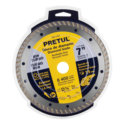 Disco de diamante de 7" x 1.6 mm, rin turbo, PRETUL