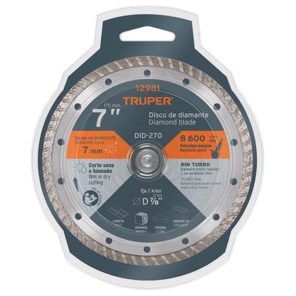 Disco de diamante de 7" x 2.8 mm, rin turbo, TRUPER