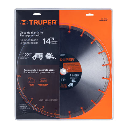 Disco de diamante de 14" x 2.8 mm, corte asfalto y concreto