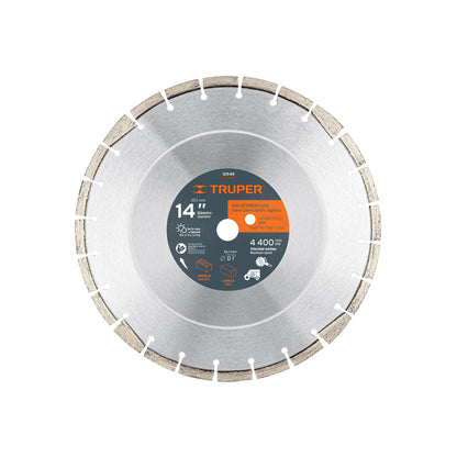 Disco de diamante de 14" x 2.8 mm, corte ladrillo y concreto