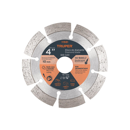 Disco de diamante de 4" x 2.1 mm, rin segmentado, TRUPER